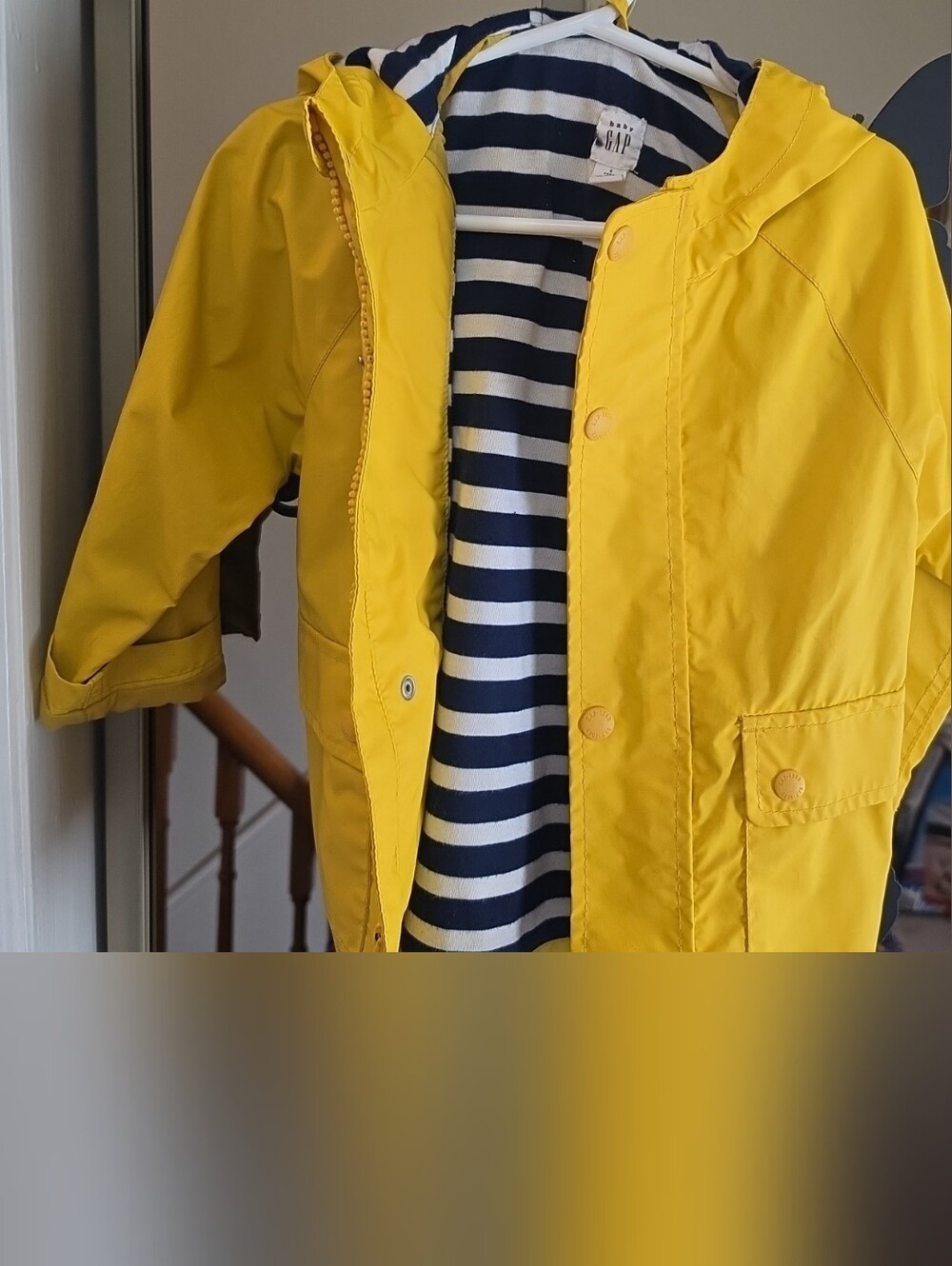 GAP Yellow Kids Raincoat with Navy Stripe Lining